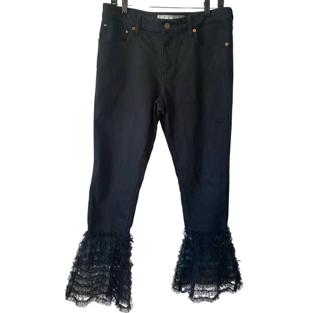 Tu es mon TRESOR EDGE Women's Black Jeans with Flared Tulle Ruffle Size 32x30
